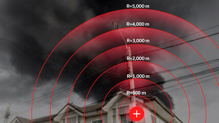 red radar screen interface showing the distance of the area and a large cloud of toxic smoke in the...