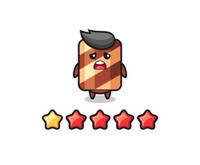 the illustration of customer bad rating, wafer roll cute character with 1 star