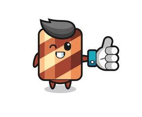 cute wafer roll with social media thumbs up symbol