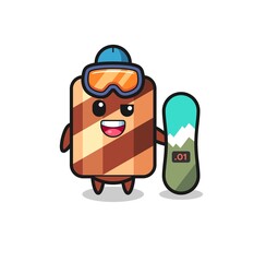 Illustration of wafer roll character with snowboarding style