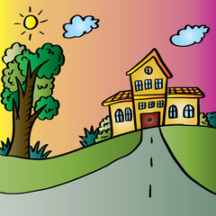 School building cartoon illustration graphic design