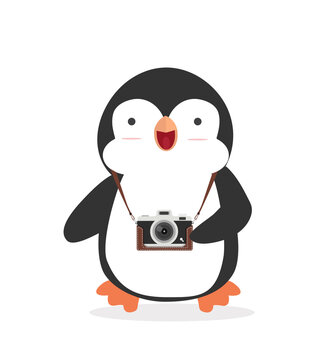 Cute Penguin with a camera vector