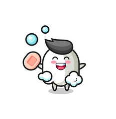 ghost character is bathing while holding soap