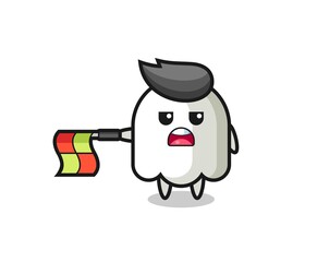 ghost character as line judge hold the flag straight horizontally