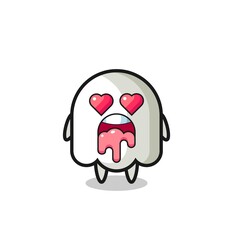 the falling in love expression of a cute ghost with heart shaped eyes