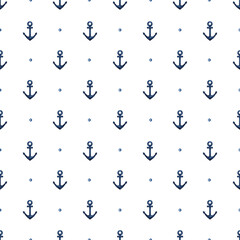 Watercolor navy blue Anchor seamless pattern. Nautical ship part. Sea life, cruise, traveling theme. Hand drawn Marine background, texture for print, fabric, textile, wrapping paper, scrapbooking