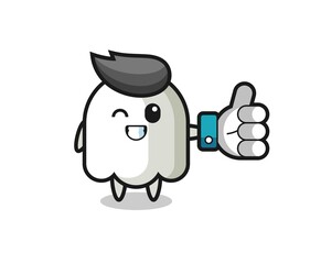 cute ghost with social media thumbs up symbol