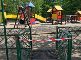 Fototapeta na wymiar Closed kids playground during 2020 quarantine from the Covid-19 Coronavirus.
