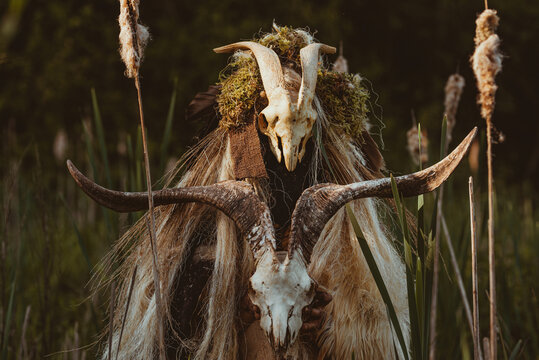 Shaman invoking the spirits in a ceremony in a forest