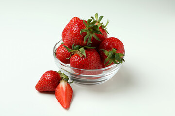 Bowl of fresh strawberry on white background