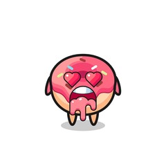 the falling in love expression of a cute doughnut with heart shaped eyes