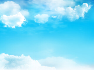 Naklejka na ściany i meble Clear blue sky and white cloud detail in background with copy space. Sky Nature Landscape Background. The summer heaven with colorful clearing sky. Vector illustration. 