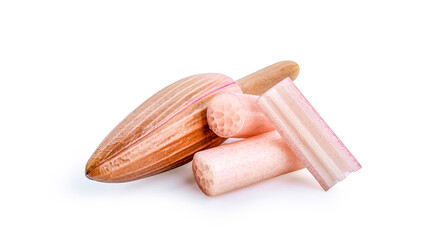 portion cut lotus stem for cooking on white background