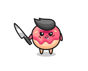 cute doughnut mascot as a psychopath holding a knife