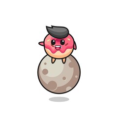 illustration of doughnut cartoon sitting on the moon