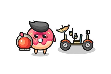 the cute doughnut as astronaut with a lunar rover
