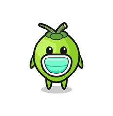 cute coconut cartoon wearing a mask