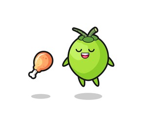 cute coconut floating and tempted because of fried chicken