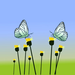 Butterflies pollinate - stock illustration.
