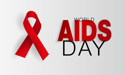 World AIDS Day 1 December. Banner with red ribbon and text for World AIDS Day. Balloons, realistic vector