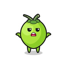 coconut mascot character saying I do not know