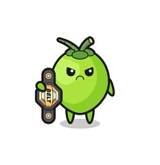 coconut mascot character as a MMA fighter with the champion belt