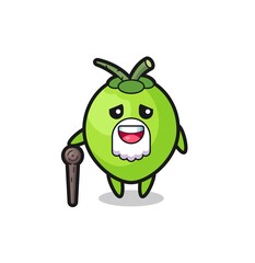 cute coconut grandpa is holding a stick