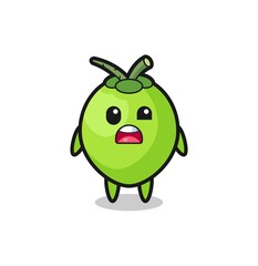 the shocked face of the cute coconut mascot