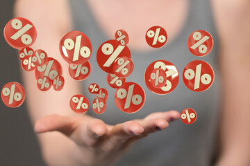 Exploding discount cubes with percent symbols 3d.