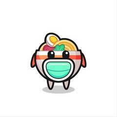 cute noodle bowl cartoon wearing a mask