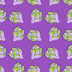 Abstract botany seamless pattern with magnolia ornament. Purple pastel background.