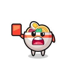 noodle bowl cute mascot as referee giving a red card