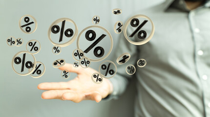 Sales icons floating in the air 3D rendering.