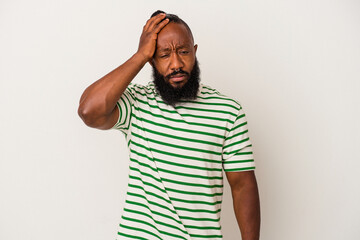 African american man with beard isolated on pink background tired and very sleepy keeping hand on head.
