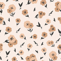 Seamless pattern in floral style. Cute beige flowers on a light background. Vector illustration