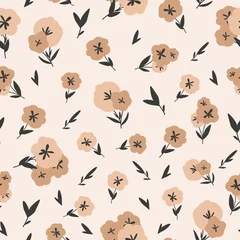 Tapeten Kleine Blumen Nahtloses Muster im Blumenstil. Süße beige Blumen auf hellem Hintergrund. Vektor-Illustration