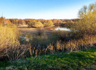 Spring flood on the river. Ild River, Yaroslavl Region, Russia