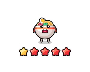 the illustration of customer bad rating, noodle bowl cute character with 1 star