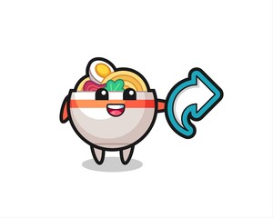 cute noodle bowl hold social media share symbol