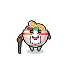 Naklejka premium cute noodle bowl grandpa is holding a stick