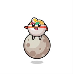 illustration of noodle bowl cartoon sitting on the moon