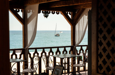 A table in a cafe with a sea view. Crimea.