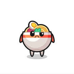 the mascot of the noodle bowl with sceptical face