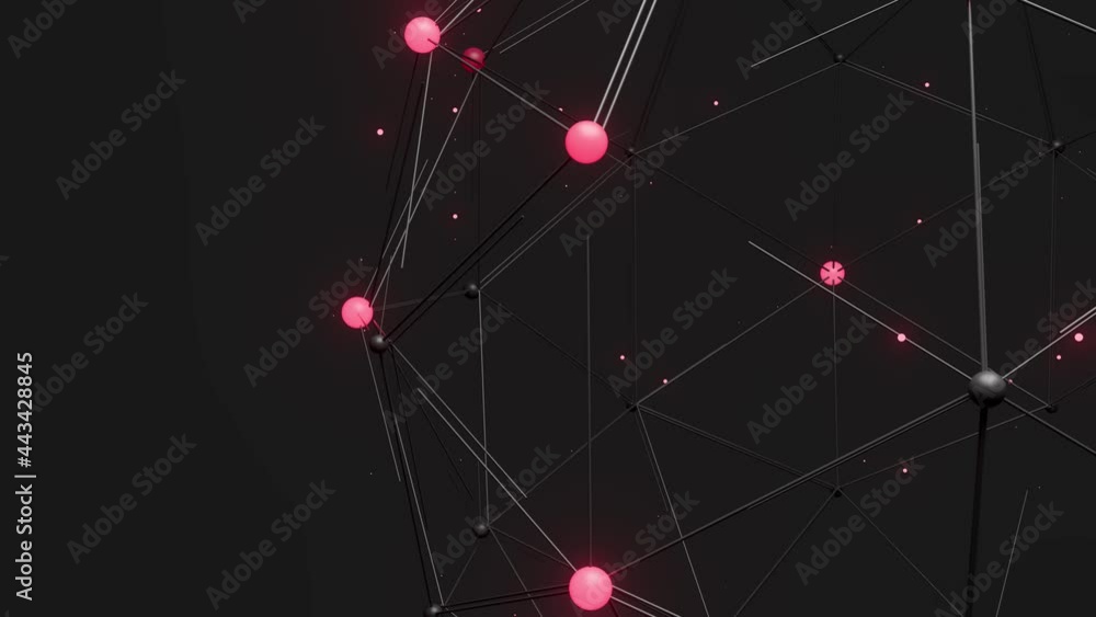 Poster low poly sphere structure with glowing vertices and bokeh effect. technology concept 3d render. loop