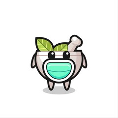 cute herbal bowl cartoon wearing a mask