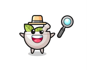 illustration of the herbal bowl mascot as a detective who manages to solve a case