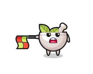 herbal bowl character as line judge hold the flag straight horizontally