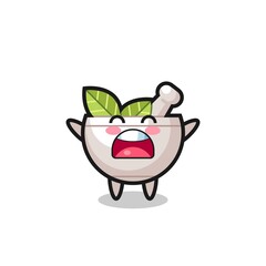 cute herbal bowl mascot with a yawn expression