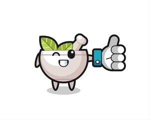 cute herbal bowl with social media thumbs up symbol