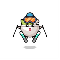 herbal bowl mascot character as a ski player